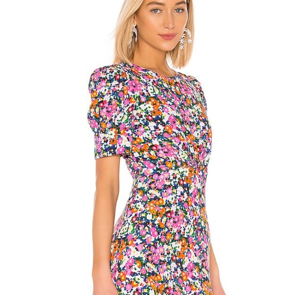 Saloni Bianca Midi Dress Pink Rosette Print size 8 - Picture 4 of 8